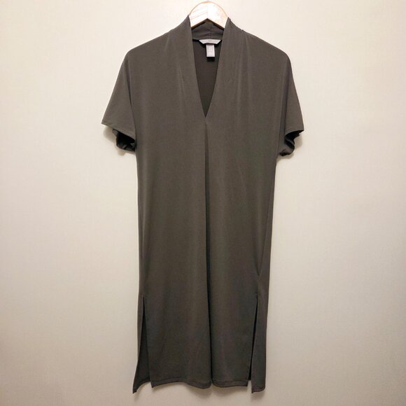 H&M Women’s Khaki Green Dolman Sleeve V-Neck Midi Shift Dress - XS - Picture 5 of 12